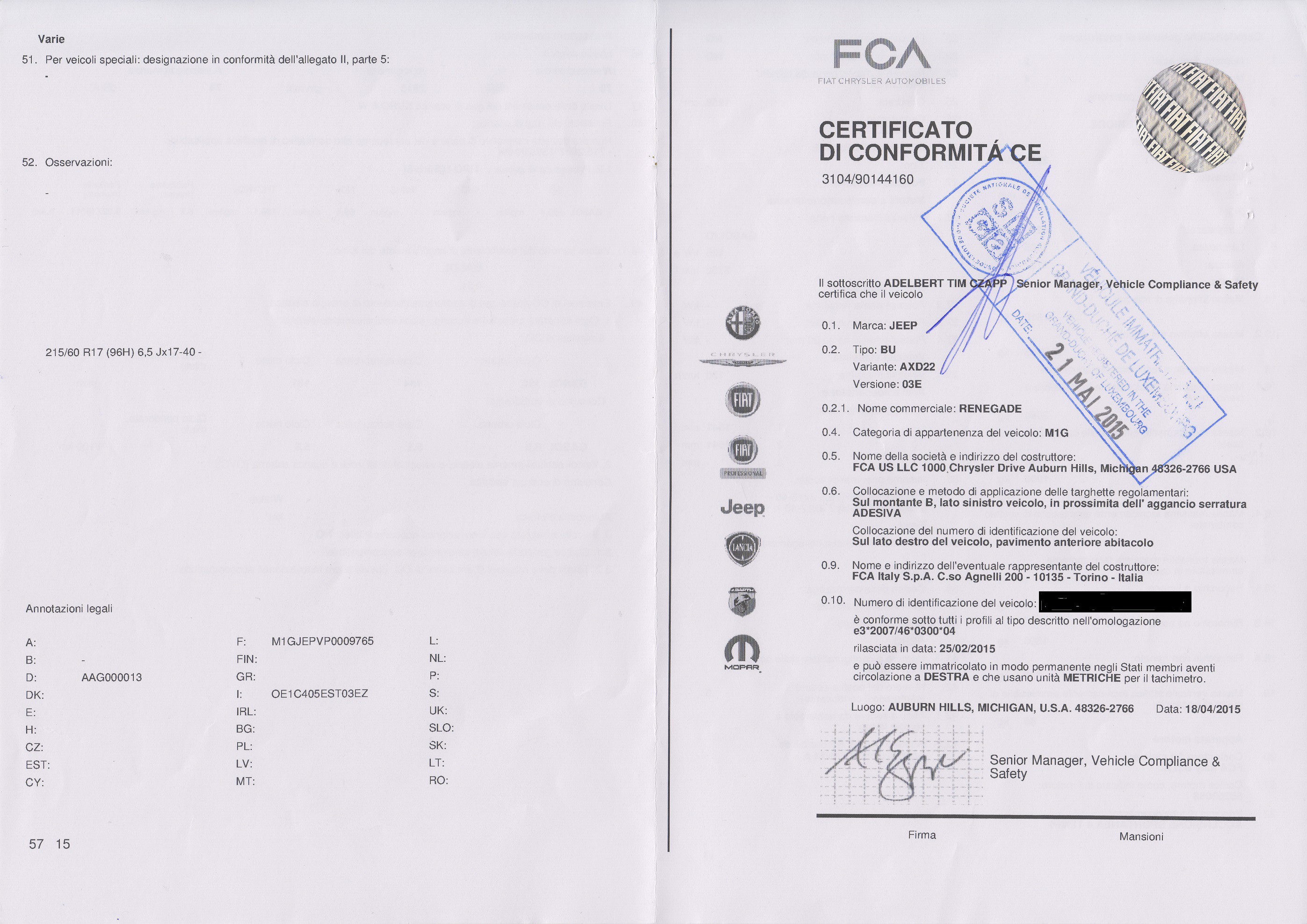 Certificat de conformité gratuit Jeep Certificat de conformité gratuit Jeep