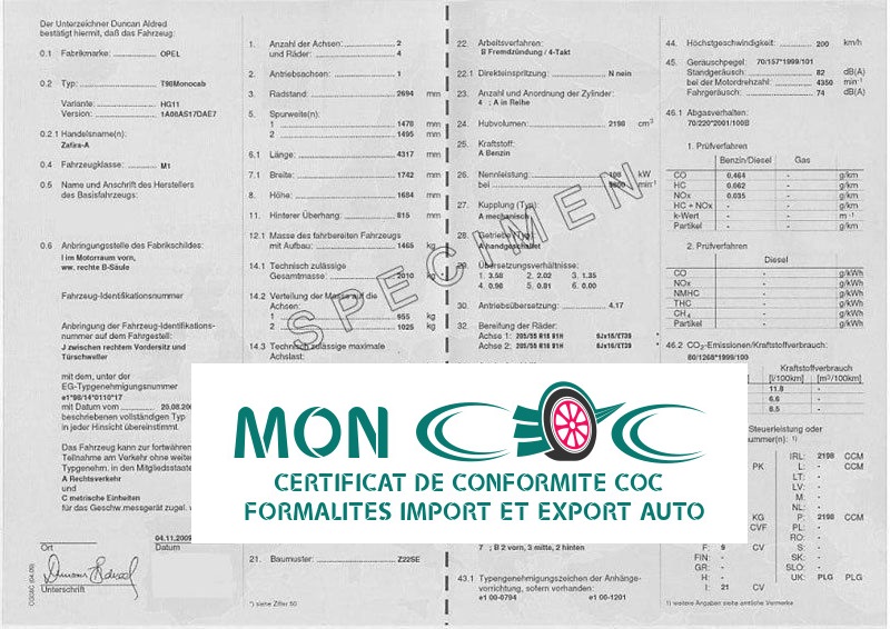 Certificat de conformité gratuit Opel 