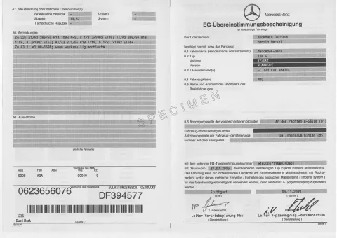 Exemple certificat coc Mercedes